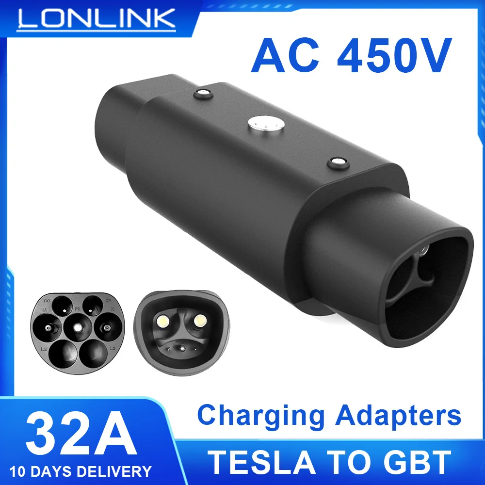 LONLINK Tesla to GB/T Converter EV Charging Adapter AC 250V 32A Single Phase Tesla Charger Connector For Tesla 3/Y/S/X Car