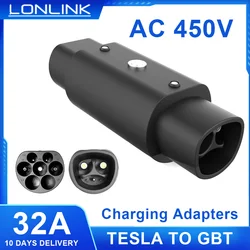 Lonlink tesla para gb/t conversor ev adaptador de carregamento ac 250v 32a monofásico tesla carregador conector para tesla 3/y/s/x carro