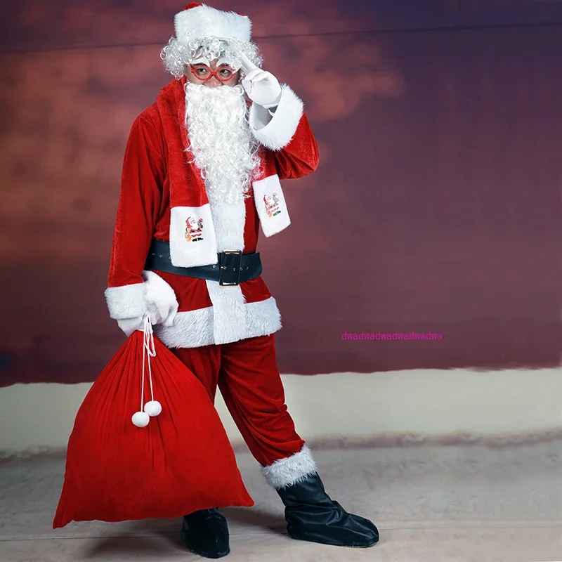 Dense velvet Santa Claus clothing adult men and women Christmas grandpa clothing set cos clothes