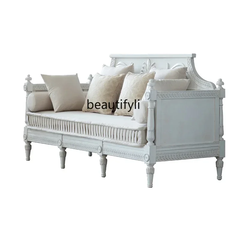 cc182American rural solid wood living room three-person sofa combination retro old fabric B & B design furniture R