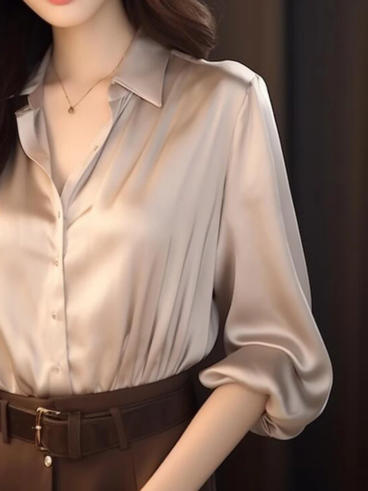 New Fashion Long Sleeve Women Shirt Office Lady Turn Down Collar Chiffon Shirt Blouse Women Tops Blusas Mujer De Moda 2024 H615