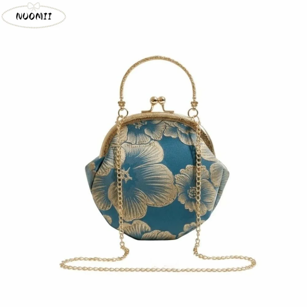 

Floral Brocade Cheongsam Bag Satin Fabric Jacquard Kiss Lock Purse Oriental Vintage Handcrafted Feel Embroidered Clutch