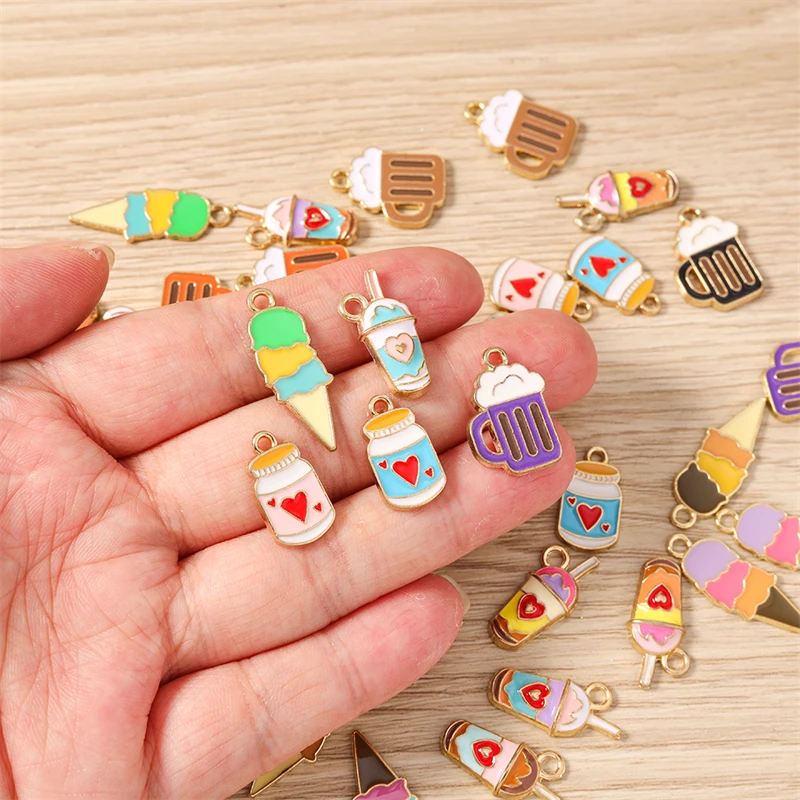 10 Stück niedliche Lebensmittel-Anhänger, Emaille-Eiscreme- und Getränke-Anhänger für die Schmuckherstellung, Ohrringe, Halsketten, Armbänder, Bastelbedarf für DIY-Projekte. – Detail 1