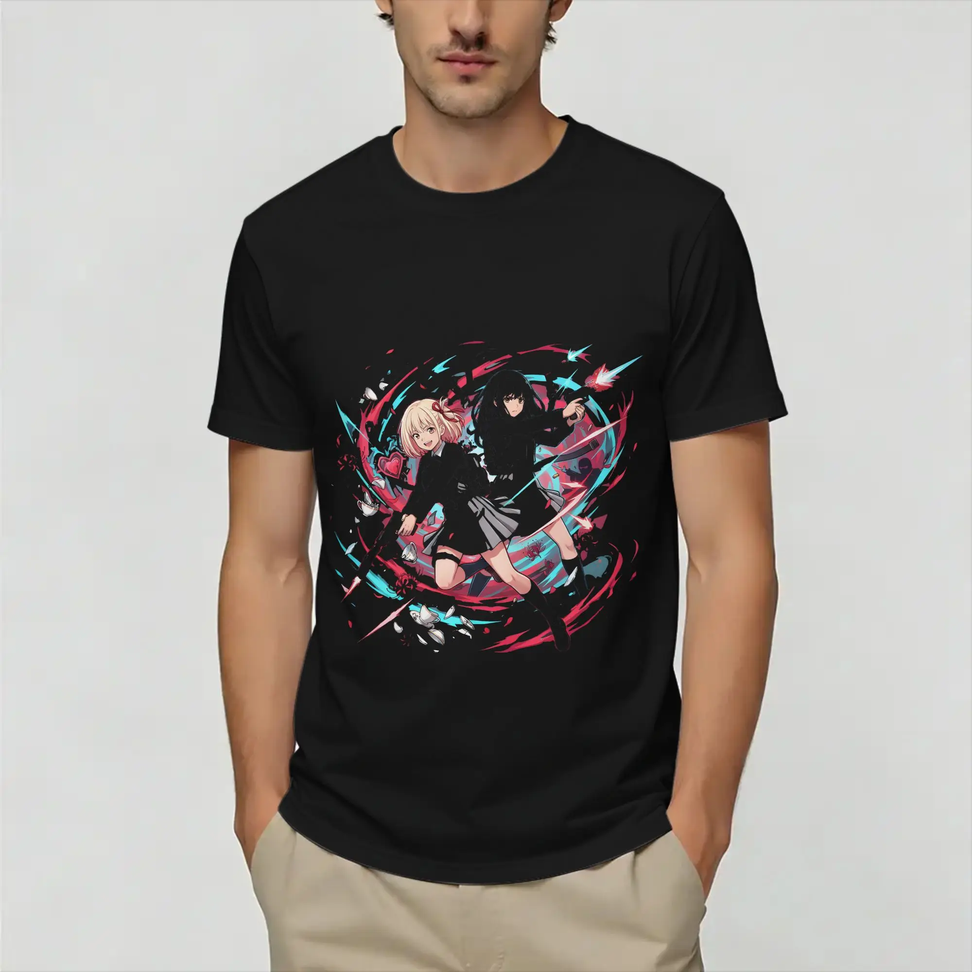 Lycoris Recoils  100% Cotton T Shirt For Man Beach  Vintage T Shirts Comfortable Hip Hop Tees Oversized Hot Sale Clothes