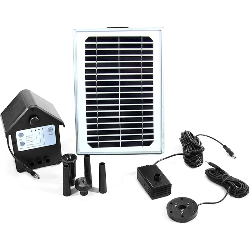 

5W Solar Water Pump and Panel Kit with Battery Pack and LED Light - 56-Inch Lift - For Fountain, Bird Bath, or Pond
