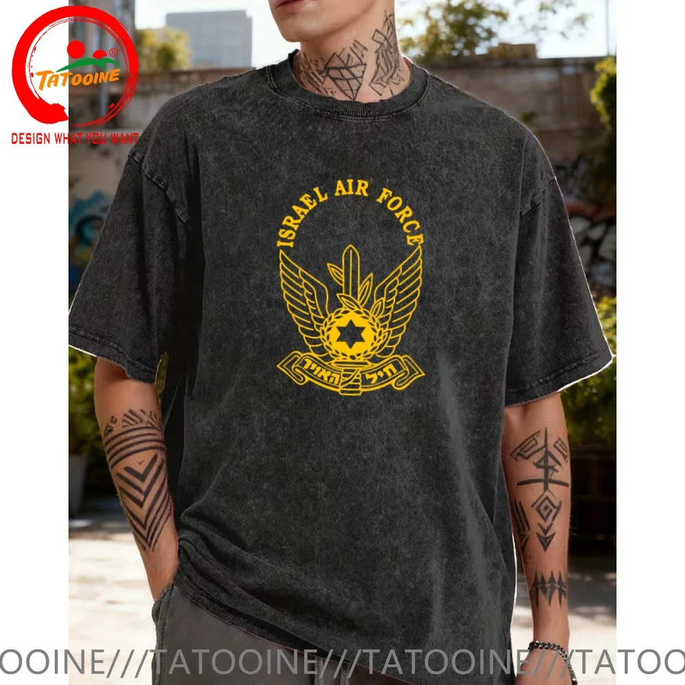 

Vintage Washed Cotton T-Shirt Israel-Air-Force T Shirt for Men Fashion Trendy Casual Clothing