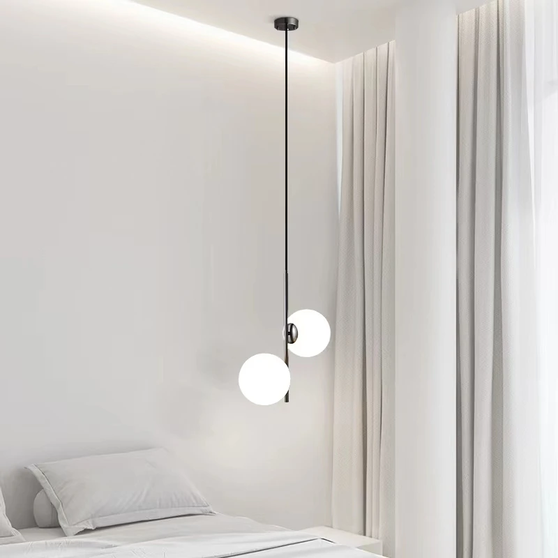 Nordic Glass Ball LED Pendant Lights, luminária moderna, lâmpadas suspensas, latão, preto, quarto, cabeceira, sala de estar, decoração de casa