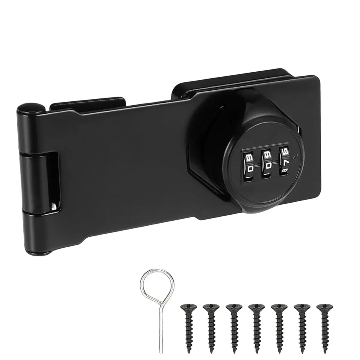 【2026 TOP Global】4-Inch Hasp Lock for Cabinet Door, Black Zinc Alloy Heavy Duty Deadbolt Lock with 3-Digit Combination for Cabin