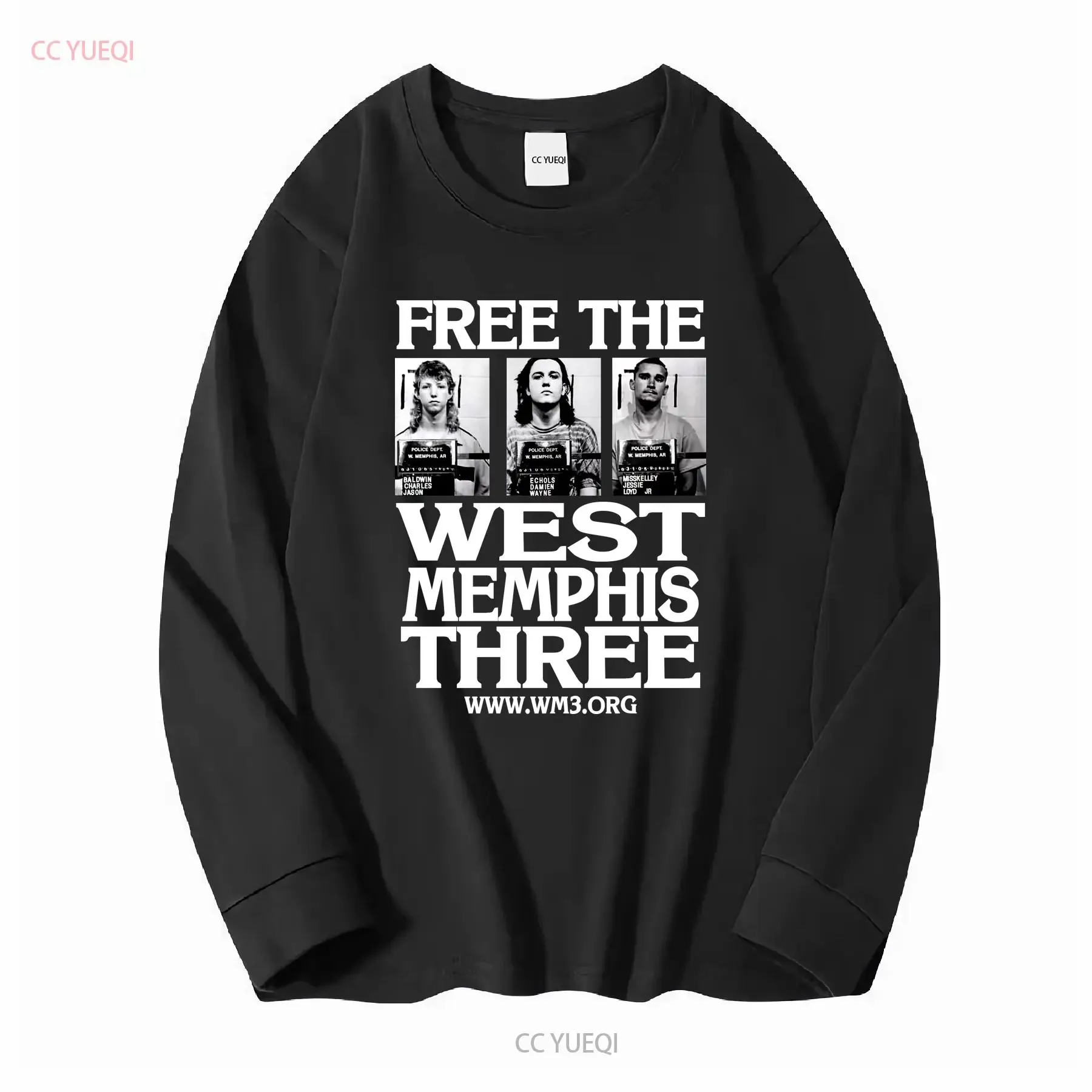 تي شيرت كلاسيكي مجاني The West Memphis Three مقاس XL FOTL Tag Damien Echols أسود بأكمام طويلة أو قصيرة عتيق مغسول ناعم