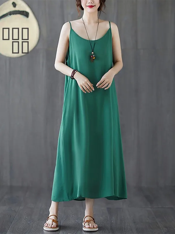 Camada de base feminina cinta dr verão novo artístico cor pura cinta longa dr solto a linha saia sle confortável casual dr