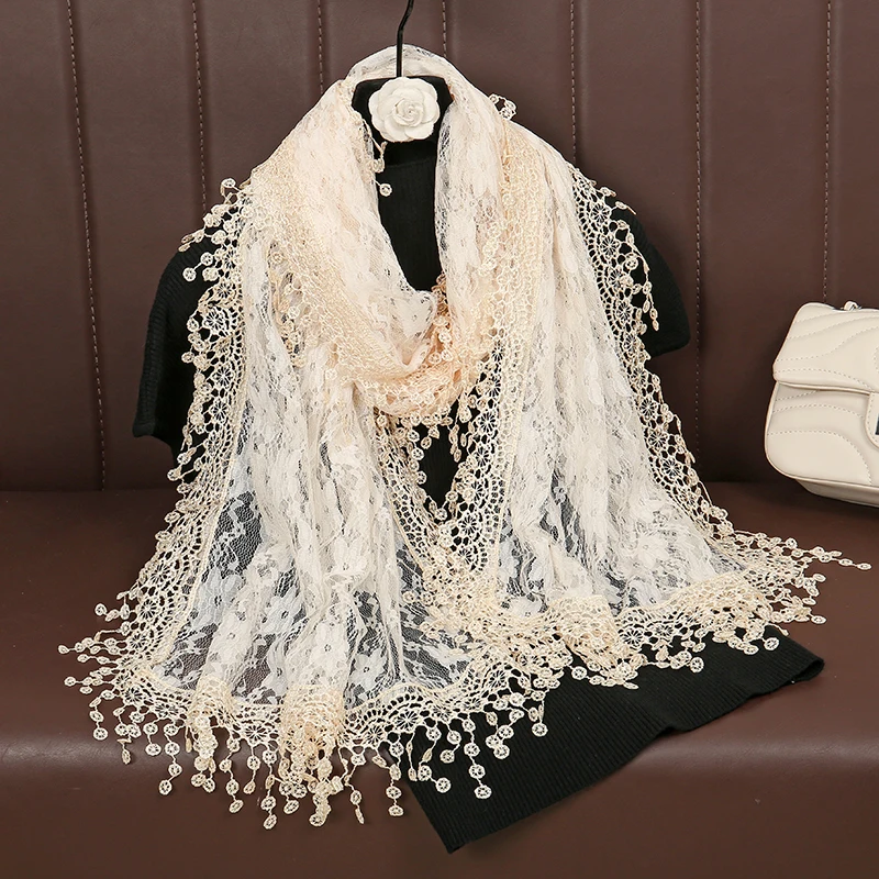 New Design Women Evening Dress Lace Scarf And Shawls Long Tassel Wraps Solid Hijabs Lady Pashmina Foulards Bandana Wedding Shawl