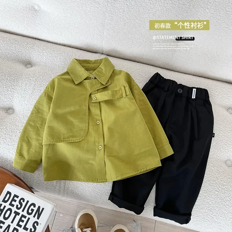 Camisa de algodón de estilo coreano para niños, ropa inteligente, fina, primavera y otoño, novedad de 2023