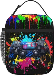 Video Game Lunch Box for Boys Insulated Gamepad Lunch Bag Reusable Cool Game Gamer Lunchbox Gaming Lunch Tote Bag With Adjustabl