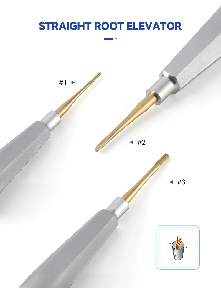 7-teiliges Set AZDENT Dental Zahnheber Chirurgische Zahnextraktionswerkzeuge Gerade und Gebogene Edelstahl-Instrumente für Zahnmedizinlabor – Detail 3