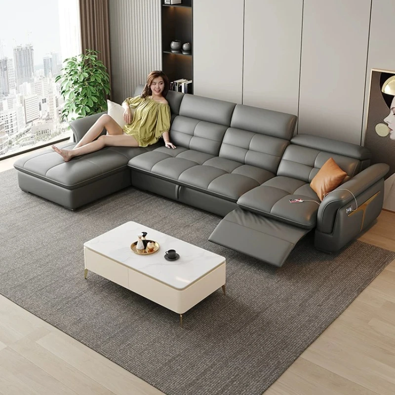 L-Shaped Multifunctional Italian Genuine Leather Sectional Couch Modern Electric Recliner Sofa Bed with Adjustable Backrest view 6