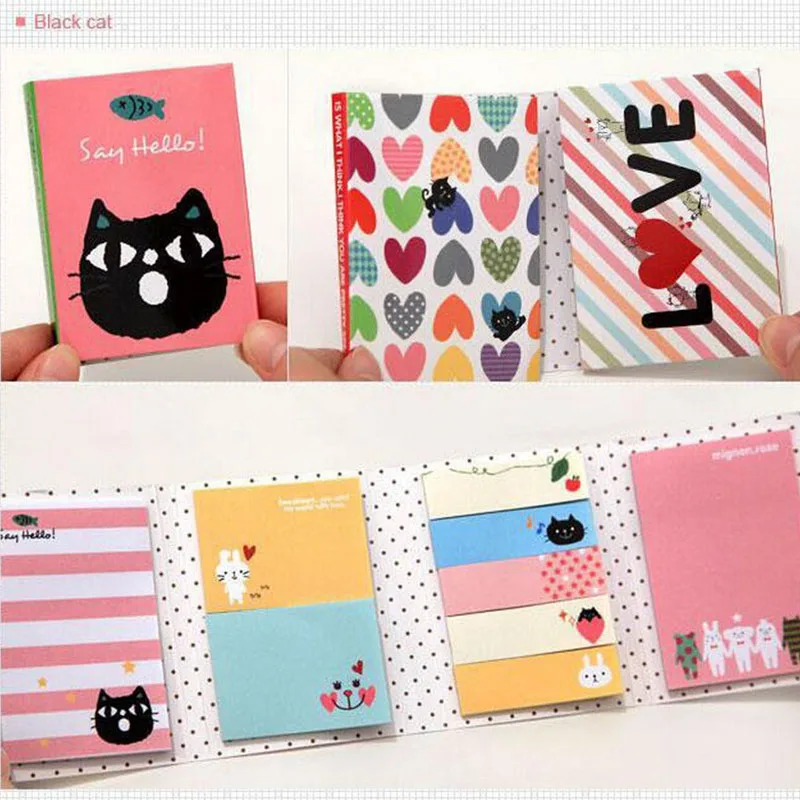 Portable Notes Sticker Paper Self-Adhesive Four Fold Flags Notes Tab Post Cute Animals Memo Pads Sticky Marker Colorful Bookmark