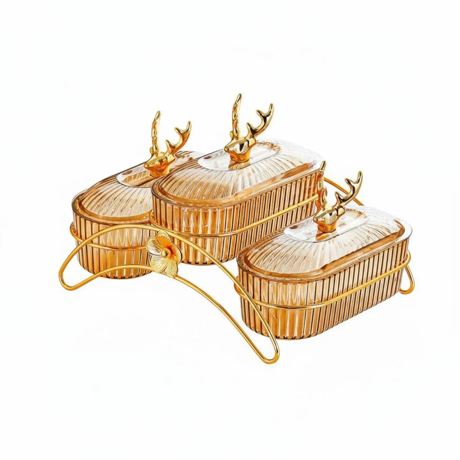 Stylish Tiered Serving Set with Transparent Lids for Dried Fruits Candy Nuts Appetizer Display Tray for Table Setting