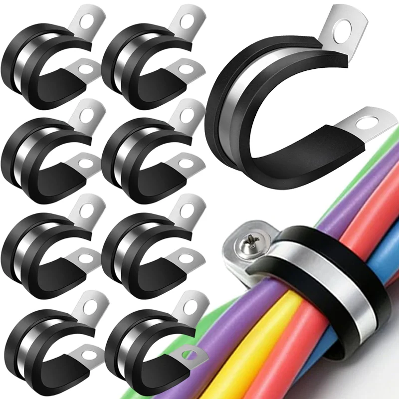 10PCS Insulated Wire Clamps Stainless Steel Cable Clamp Plumbing Pipe Hose Clamps Fuel Lines Tube Holders Fixed Bracket Fastener