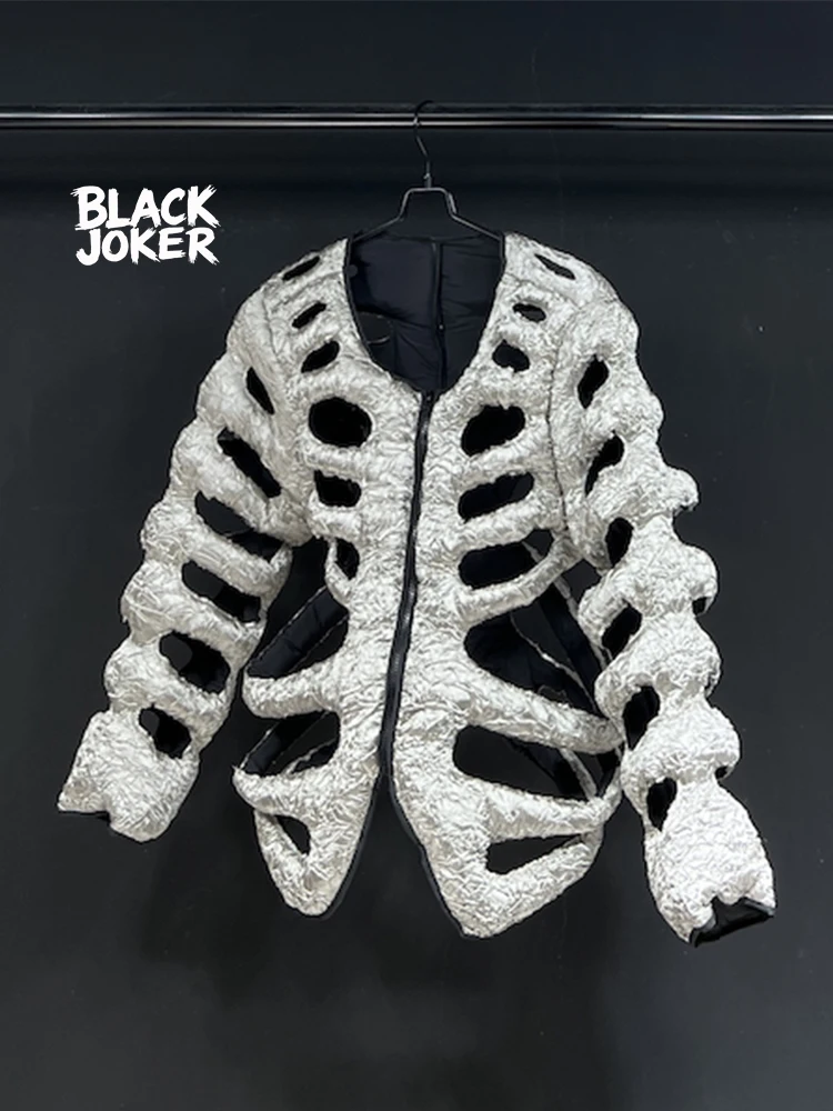 BLACK JOKER Original Design Silver Cotton Clothes Street Embroidery Personalized High Street Skull Skeleton Vest Rock Tops