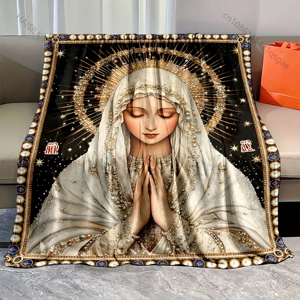 Multi Size God Virgin Mary Print Warm and Comfortable Blanket for Home Sofa Bed Travel Camping Picnic RV Luxury Gifts