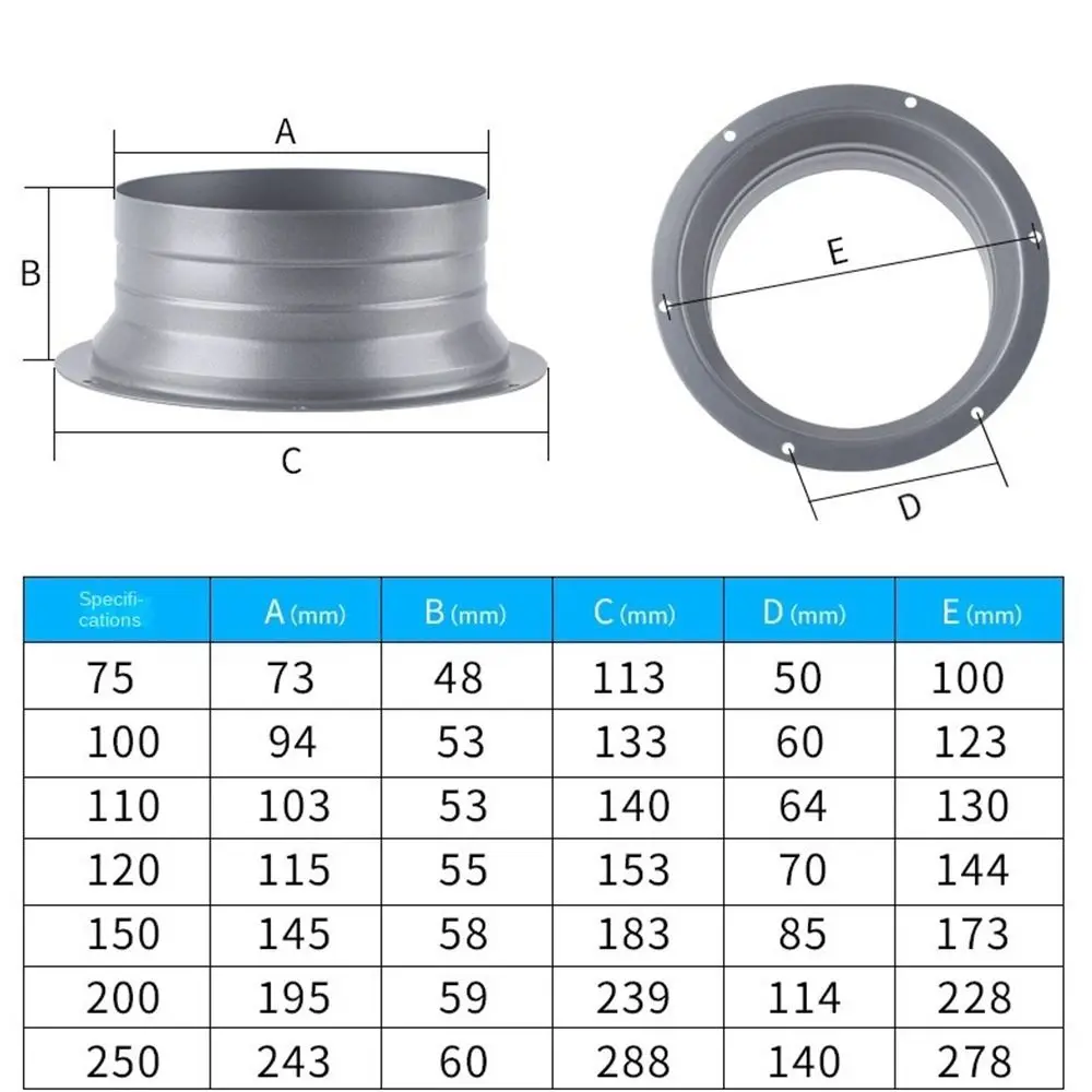 Flangia del connettore del condotto di scarico in metallo Adattatore flangiato smussato rotondo resistente alle alte temperature Connettore della presa d'aria del tubo da 75-300 mm