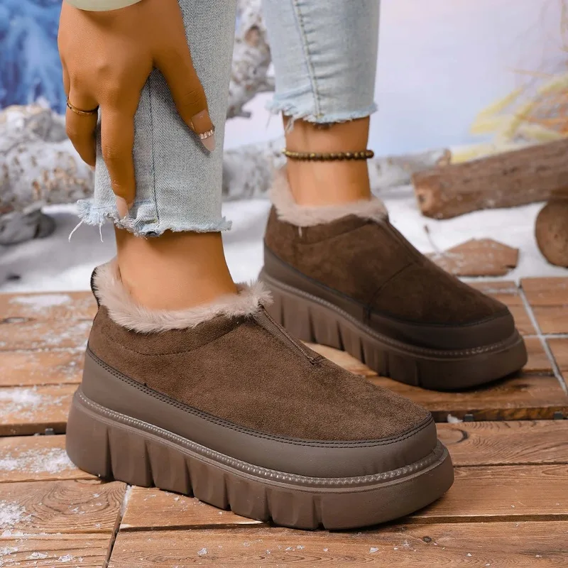 Women's Slip-on Fleece-lined Cotton Shoes Winter Warm and Comfortable Thick-soled Anti-slip Snow Boots for Women Zapatos Mujer