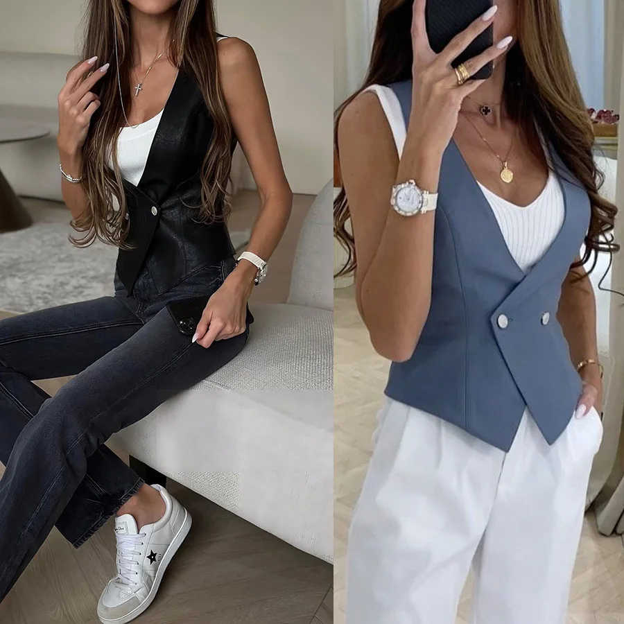 2024 New Summer Style Casual Multi-color Leather Vest Slim Fashion Women's Top Кардиган Женский