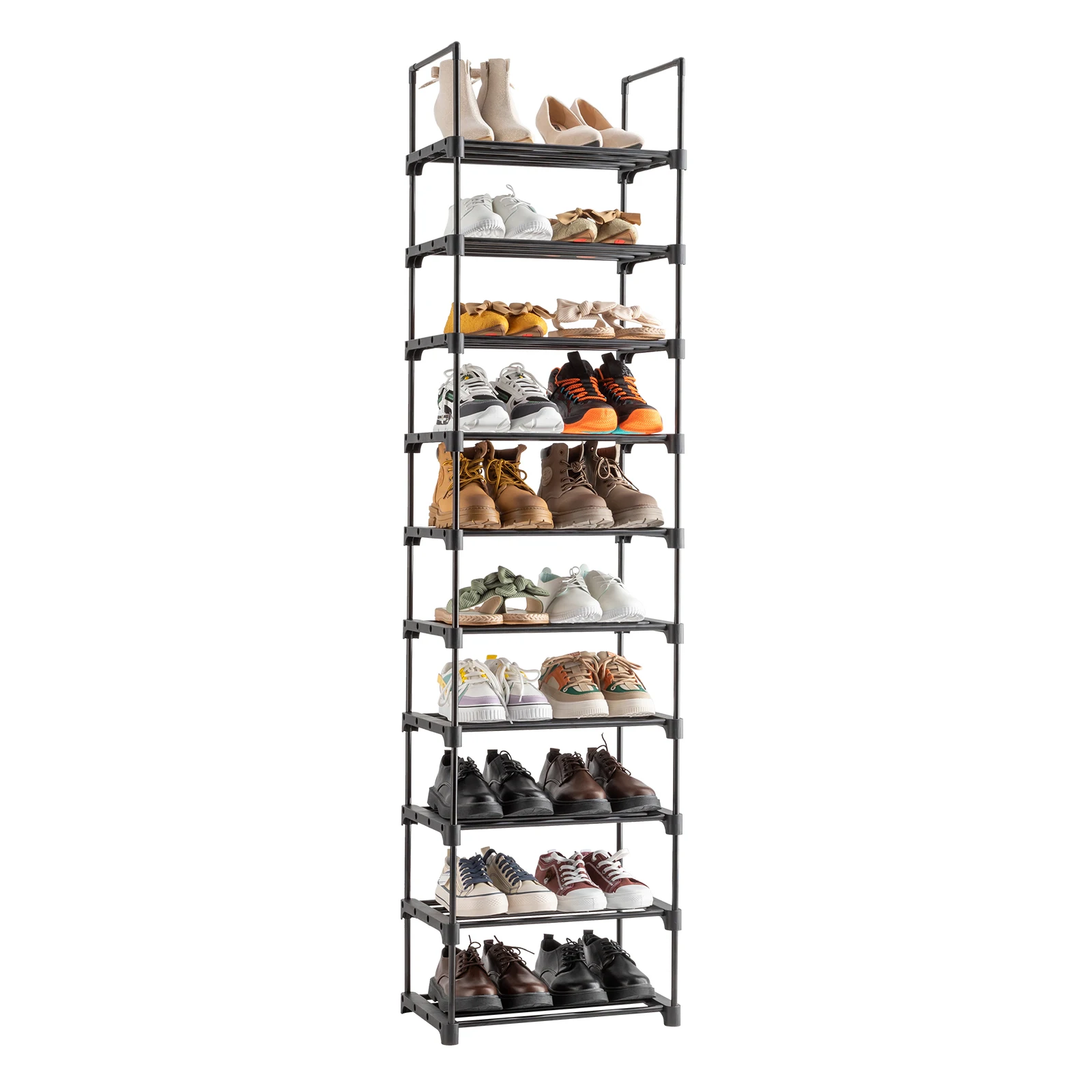 One Layer of 4 Pipes and 10 Layers of Pipe Diameter 13mm Iron Pipe Plastic 45*30*174cm Shoe Rack Black