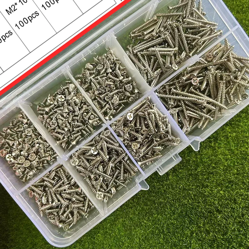 M2 Mini Stainless Steel Self-Tapping Screws - 500 pcs per Box, Sizes: 6mm, 8mm, 10mm, 12mm, 16mm