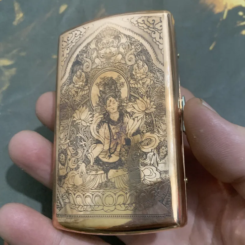 

White Tara Cigarette Case Double-sided Carving Copper Six-Word Mantra Blessing Spell Portable Men's Smoking Storage Tools
