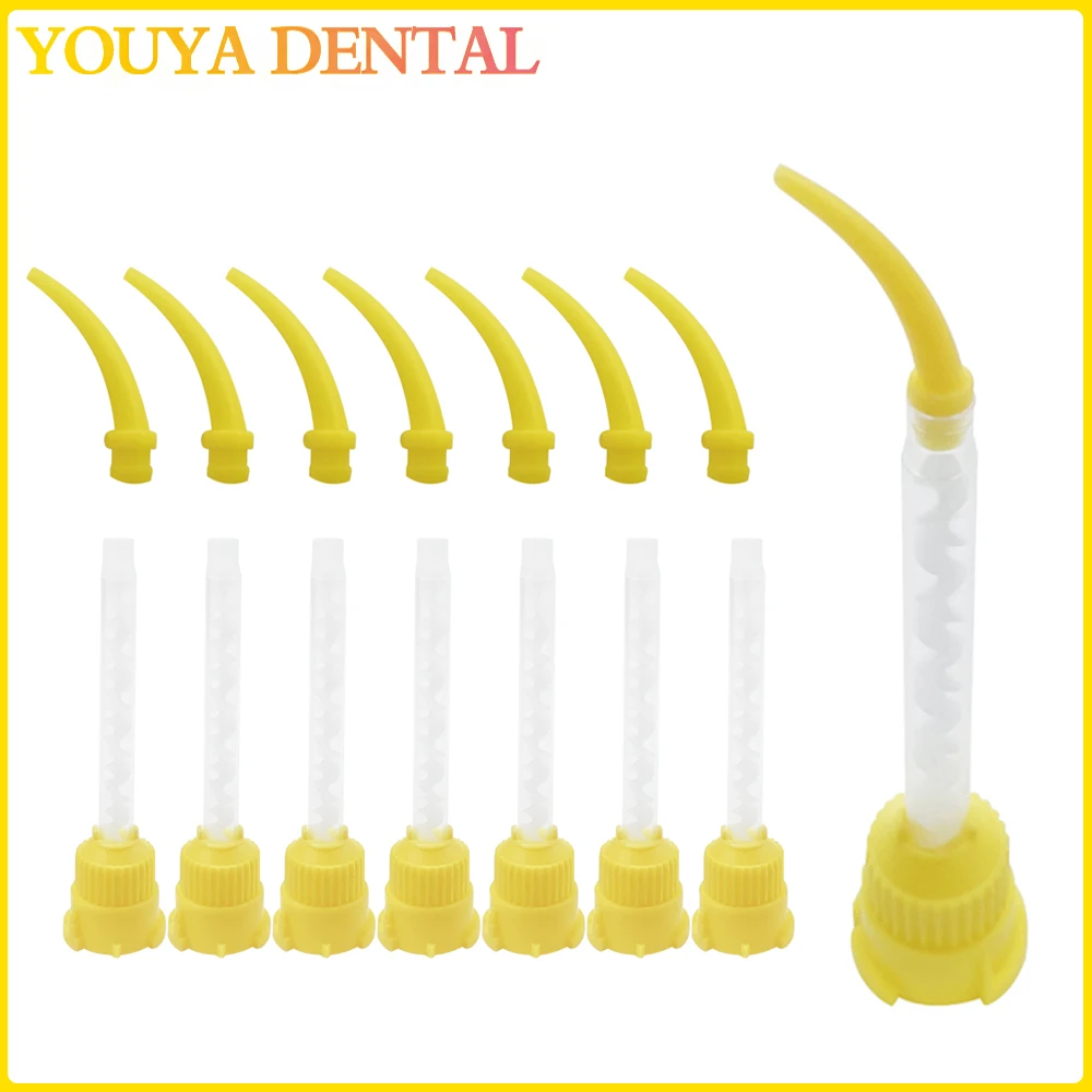 

50Pcs/Pack Disposable Dental Mixing Tips Silicone Rubber Mixing Head Nozzles Yellow Mixing Tubes Dentistry Impression Materials