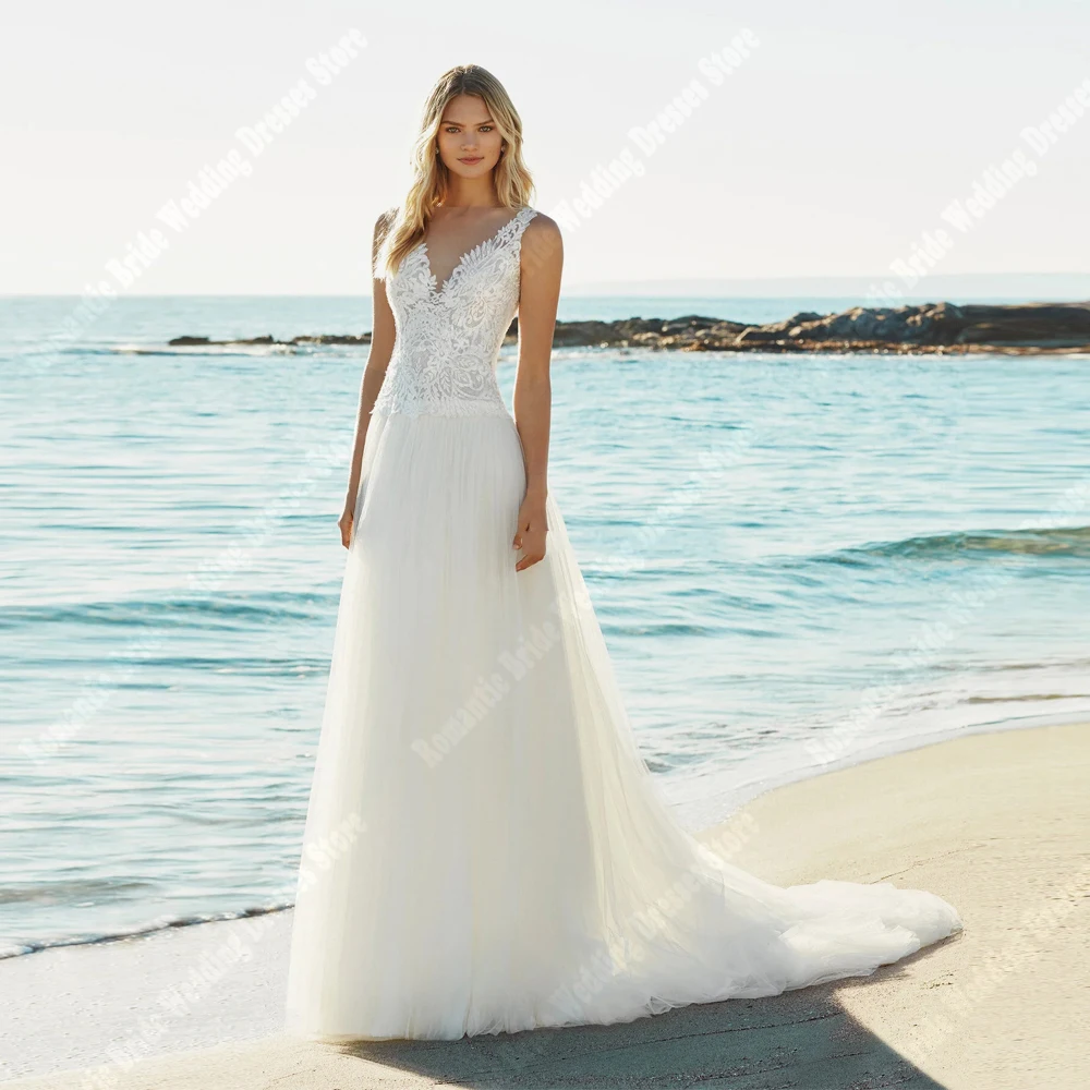 

Sweetheart V-Neck Women Wedding Dresses Customized Elegant Lace Flower Printing A-Line Bride Gowns Engagement Banquet Robes 2025