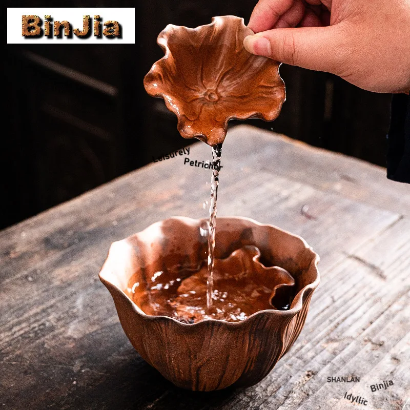 500ml Creative Lotus Coarse Pottery Jianshui Tea Washing Basin Water Washing Slag Tank Tea Garbage Can Chaxi Teaware Decoration