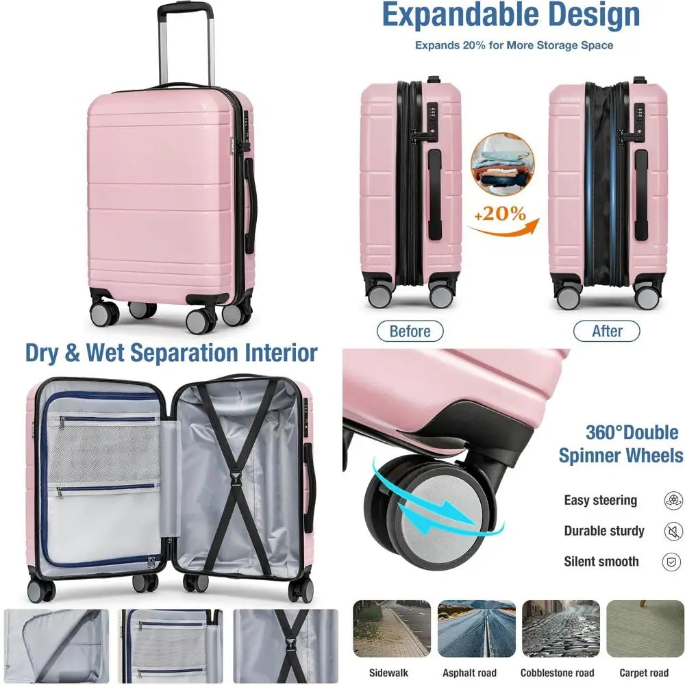 

Lightweight Hard Shell TSA Lock Carry-On Suitcase, Airline Approved, 22x14x9, with Wheels, Small Luggage for Travel