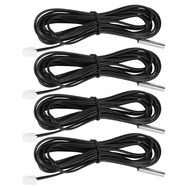 4Pcs 2 M NTC Thermistor Temperature Sensor Waterproof Probe Wire 10 K 1% 3950 Black