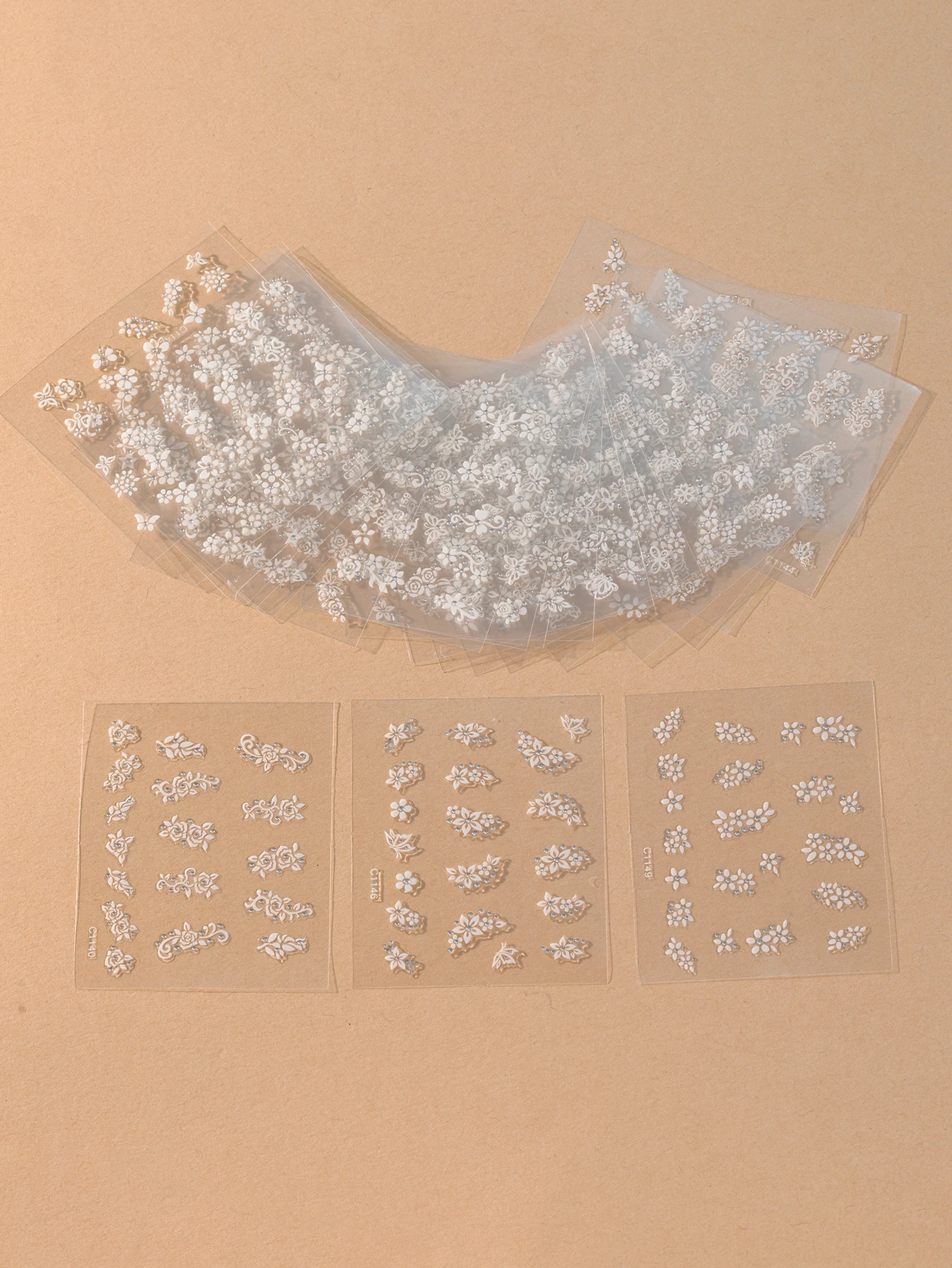 30sheets 2023 New Rhinestone White Flower 3D Decals Decoration Nails Art Accessories Design Sticker