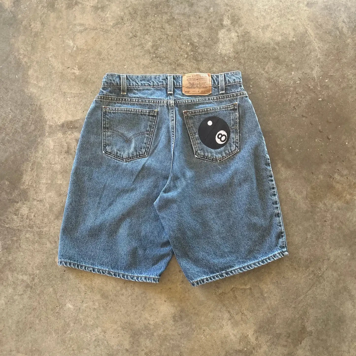 Vintage y2k 8-Ball Pocket Embroidery Denim Shorts Summer Blue High Waisted Basketball gym Shorts men women clothing street jorts