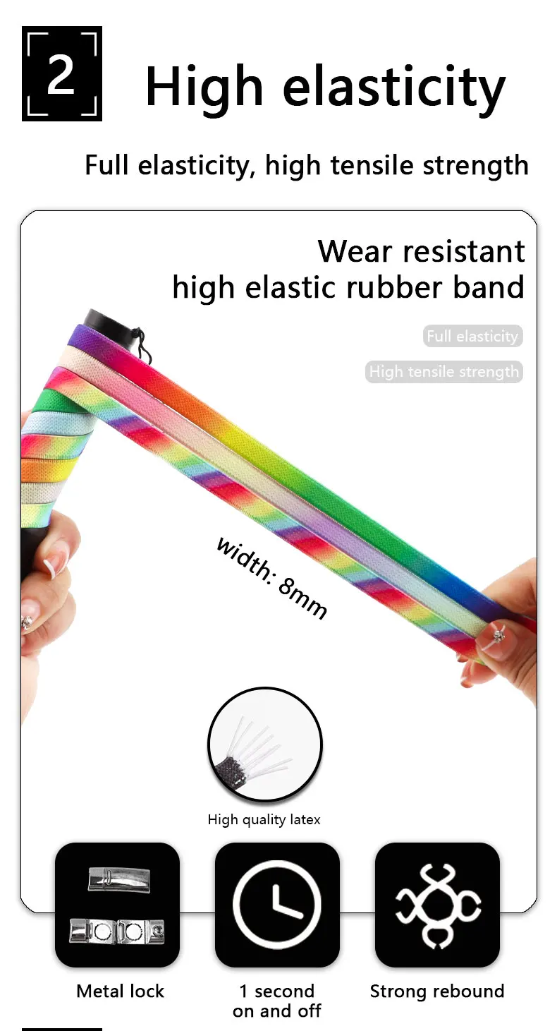 Magnetische Schnürsenkel, Regenbogenfarbene elastische Schnürsenkel, Schnürsenkel für Sneaker, Schnürsenkel ohne Binden, Schnürsenkel für Schuhe, für Erwachsene und Kinder. – Detail 4