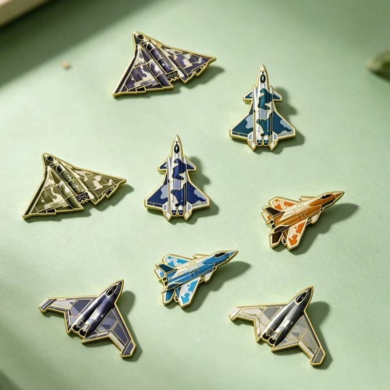 Cartoon Fighter Jet Design Brooch Aviation Lover Metal Badges Camouflage Plane Pin DIY Clothing Bags Hat Scarf T-shirt Accessory