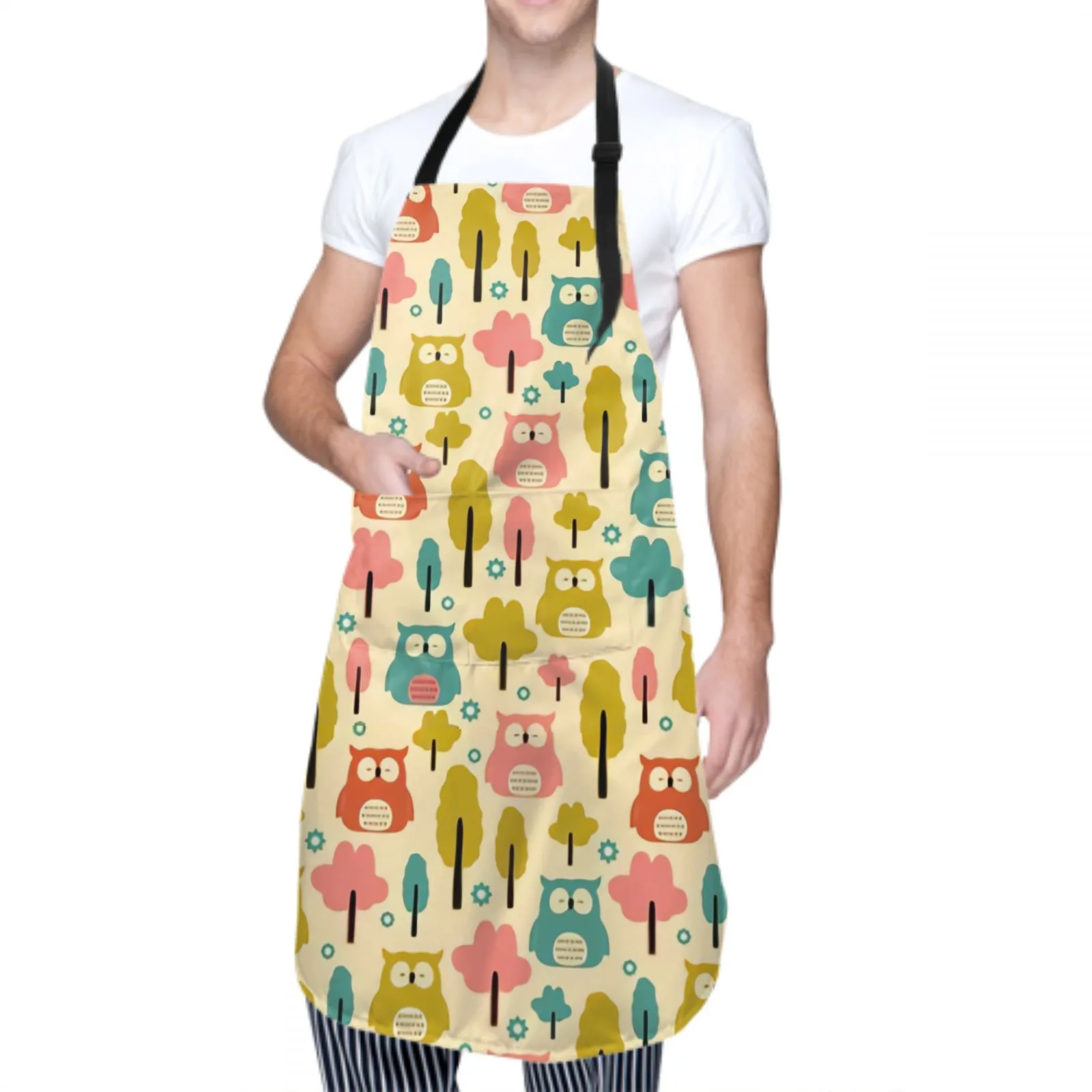 Colorful Wol Waterproof Apron with 2 Pockets Kitchen Chef Apron Tree Apron for Hair Brushing Cooking Baking Painting Gardening