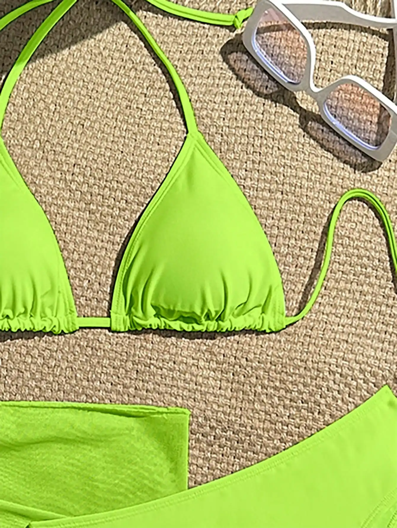

Neon Green Triangle Halter Bikini Set With Matching Skirt For Summer Beach Wear