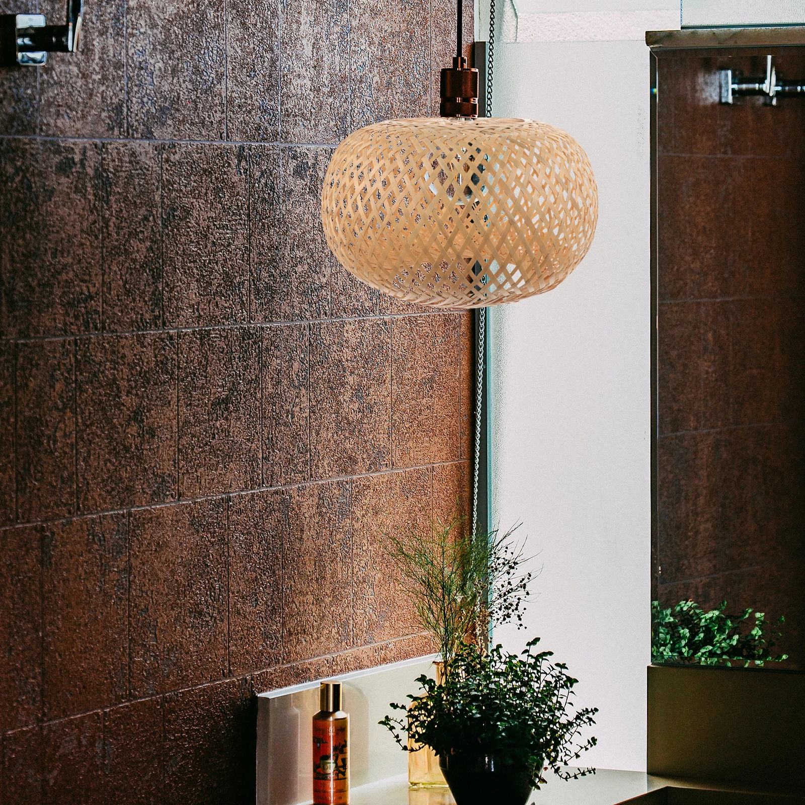 

Bamboo Lamp Shade Durable Weaving Structure Hanging Light Cover Ceiling Pendant Lampshade for Living Room Bamboo Lampshade