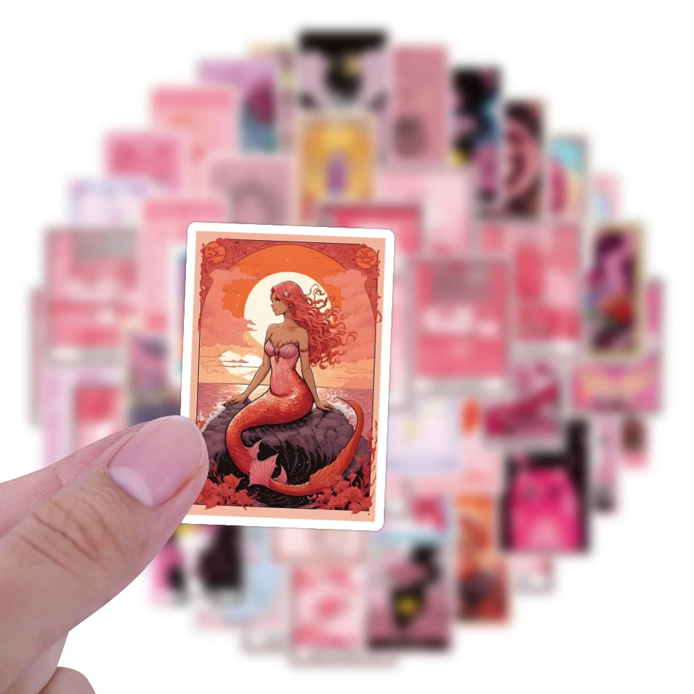 

10/30/50/110pcs Funny Pink Tarot Cards Aesthetic Stickers DIY Skateboard Phone Notebook Guitar Cartoon Waterproof Sticker Decals