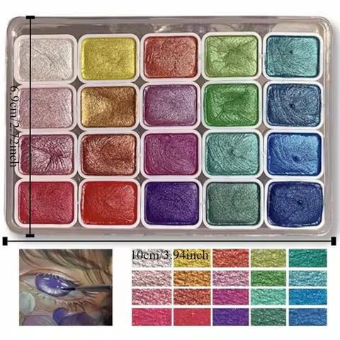20-Color Metal Watercolor Painting Set, New Portable Box With Sparkling Pearl Solid Watercolor Painting, Art Supplies
