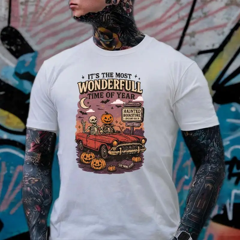 

Funny Halloween T-shirt, Spooky Graphic Tee, It's The Most Wonderful Time of Year Pumpkin Skeleton Shirt, Vintage Holiday Gift