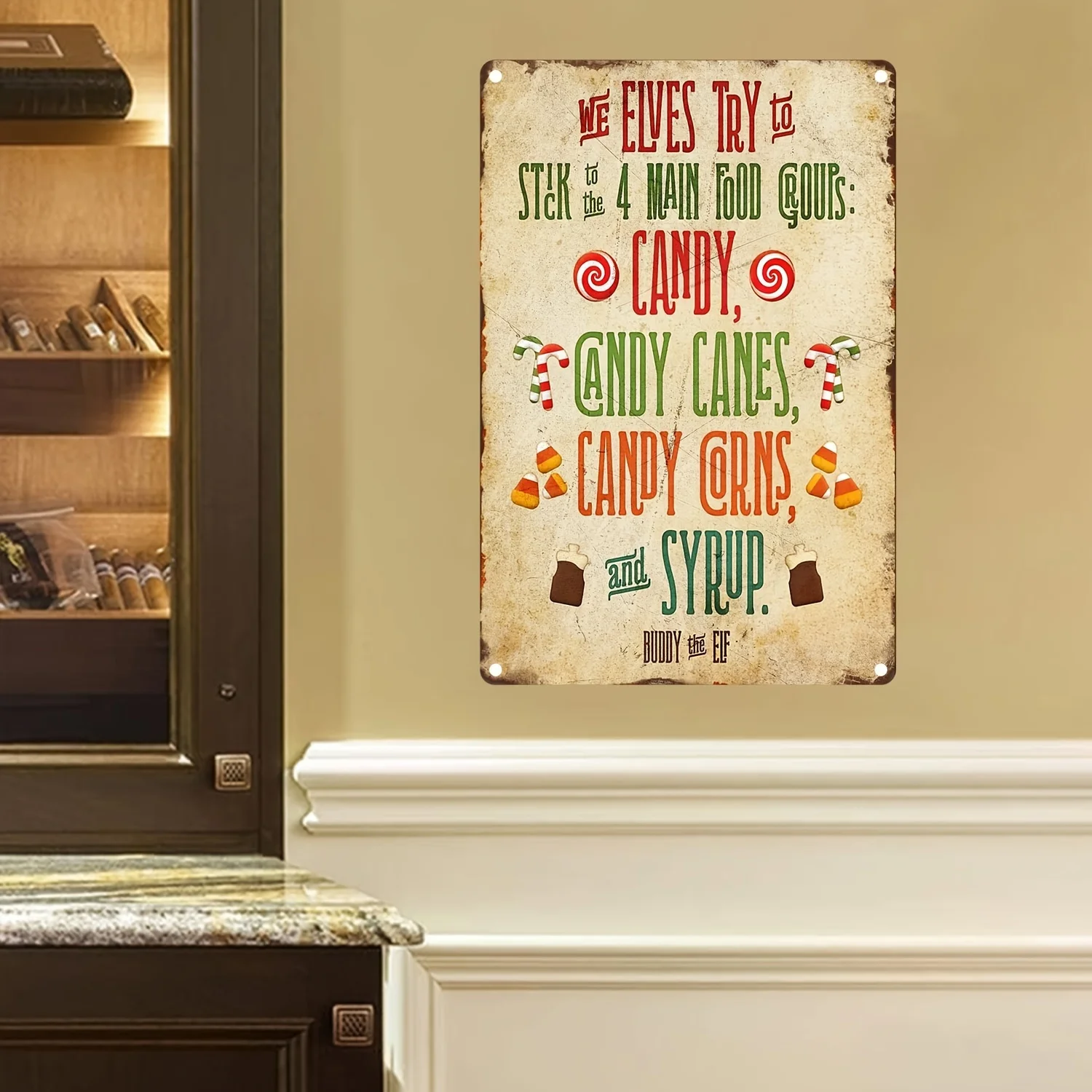 Vintage Elf Buddy Metal Sign 