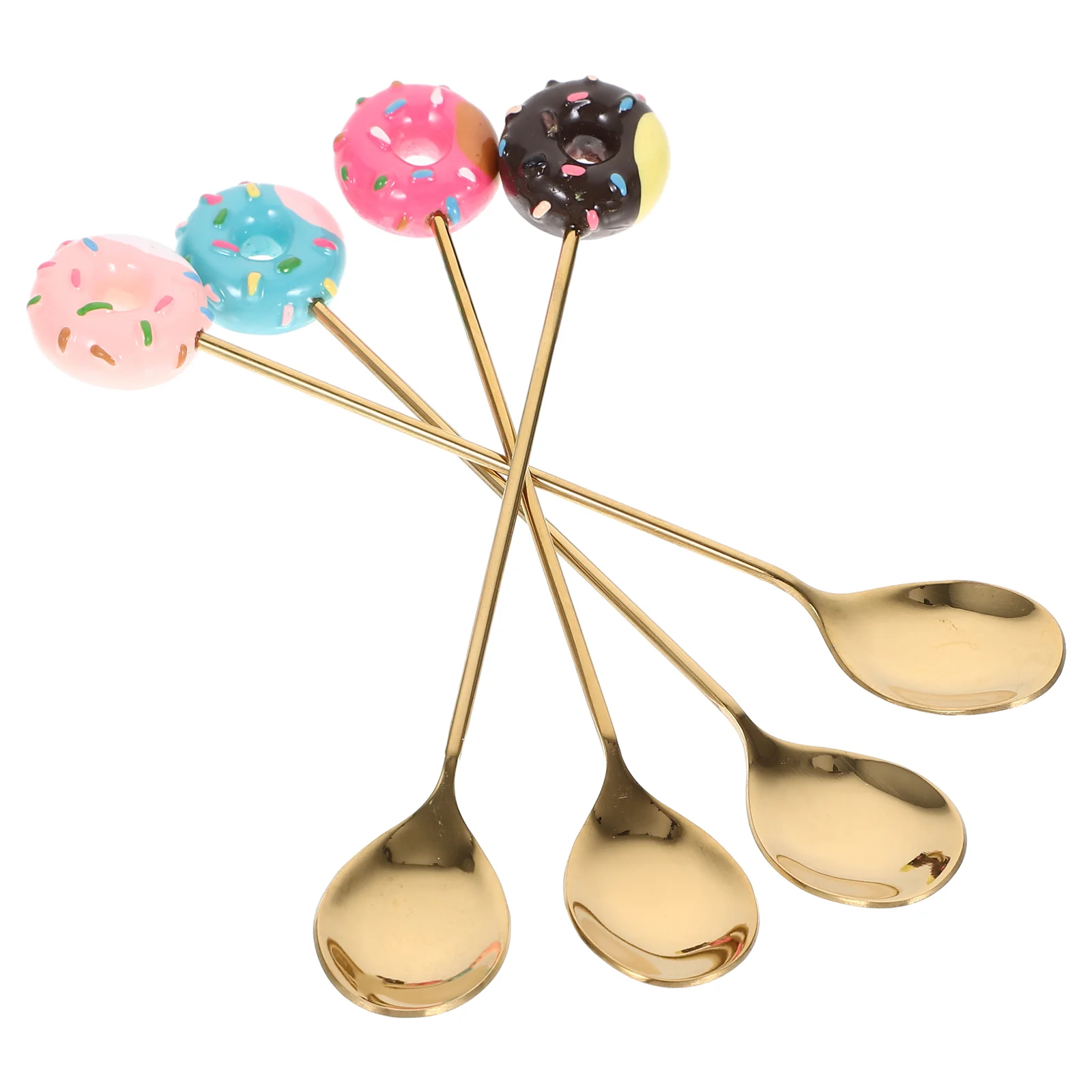 4 Pcs Stainless Steel Spoon Donut Macaron Dessert Kids Set 4pcs Spoons Home Coffee Scoop Ice Cream Resin Mixing Child