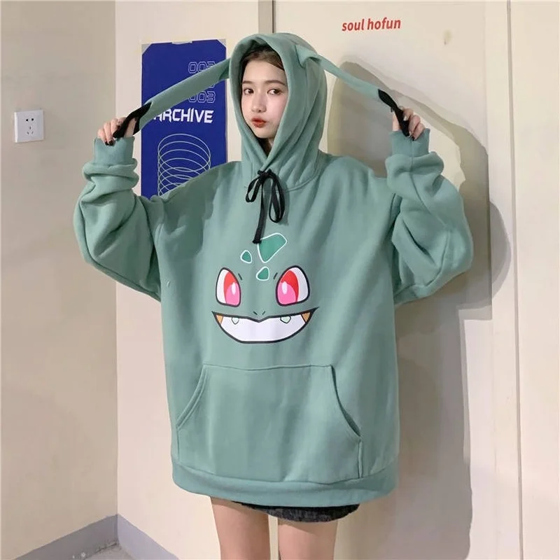 Kawaii Cartoon Print Sweatshirt Spring Autumn Loose Long Sleeve Graphic Hoodies Anime Pullovers Women Oversize Tops Streetwear