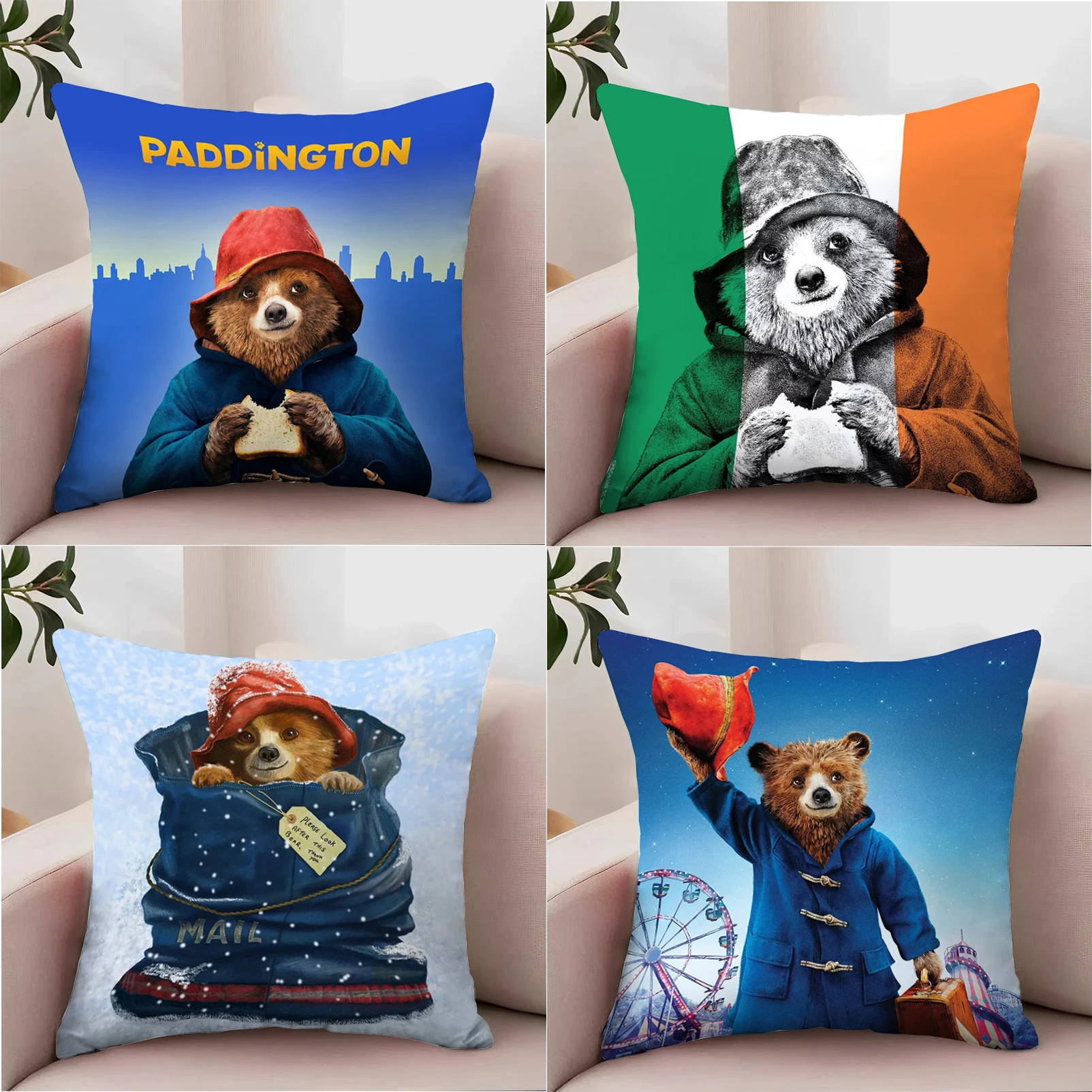 거실 쿠션 장식 베개 커버, 영국 스타일 베개 케이스, 귀여운 곰 패딩턴, 45x45 쿠션 커버, 50x50