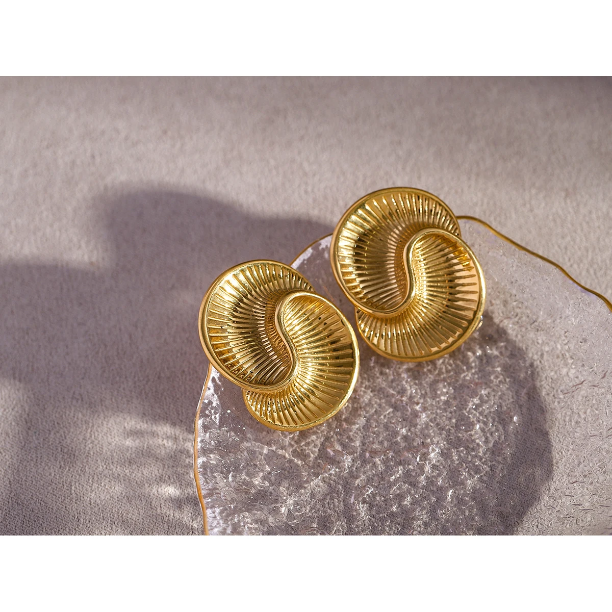 Jewelryposter Stainless Steel Water Drop Texture Spiral Metal Casting Earrings Tarnish Resistant Texture Unusual Jewelry